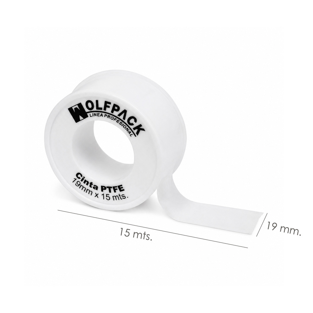 Cinta PTFE Wolfpack  19 mm. x 15 m. (Paquete de 10 Rollos)