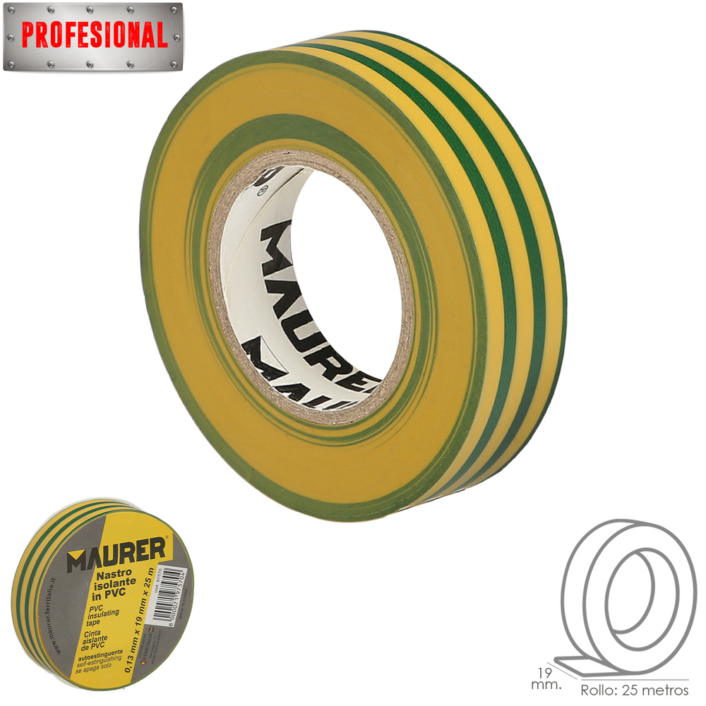 Distribuidor Cinta Aislante Profesional Pvc 19 Mm X 25 Metros X 0 13 Mm Espesor Amarilla Verde Mayorista Ferreteria Aft
