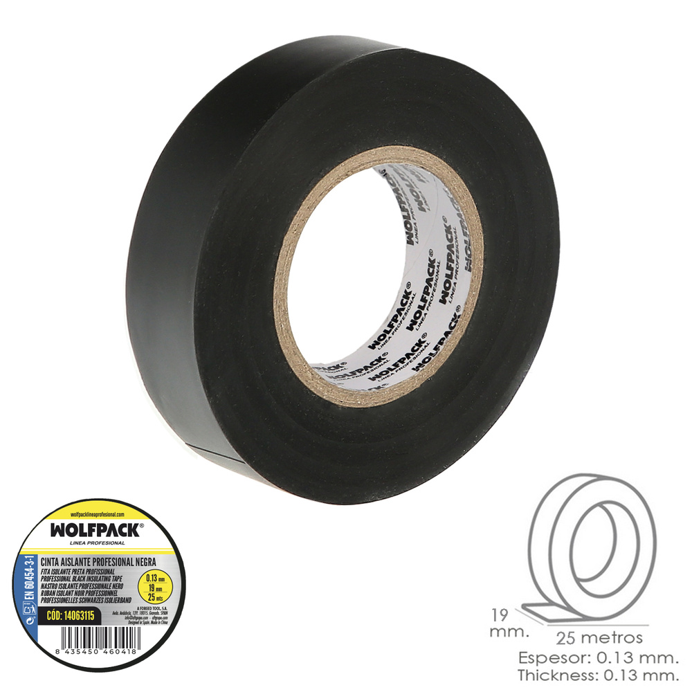 ▷🥇 distribuidor cinta aislante profesional negra espesor 013 mm ancho 19  mm rollo 25 metros