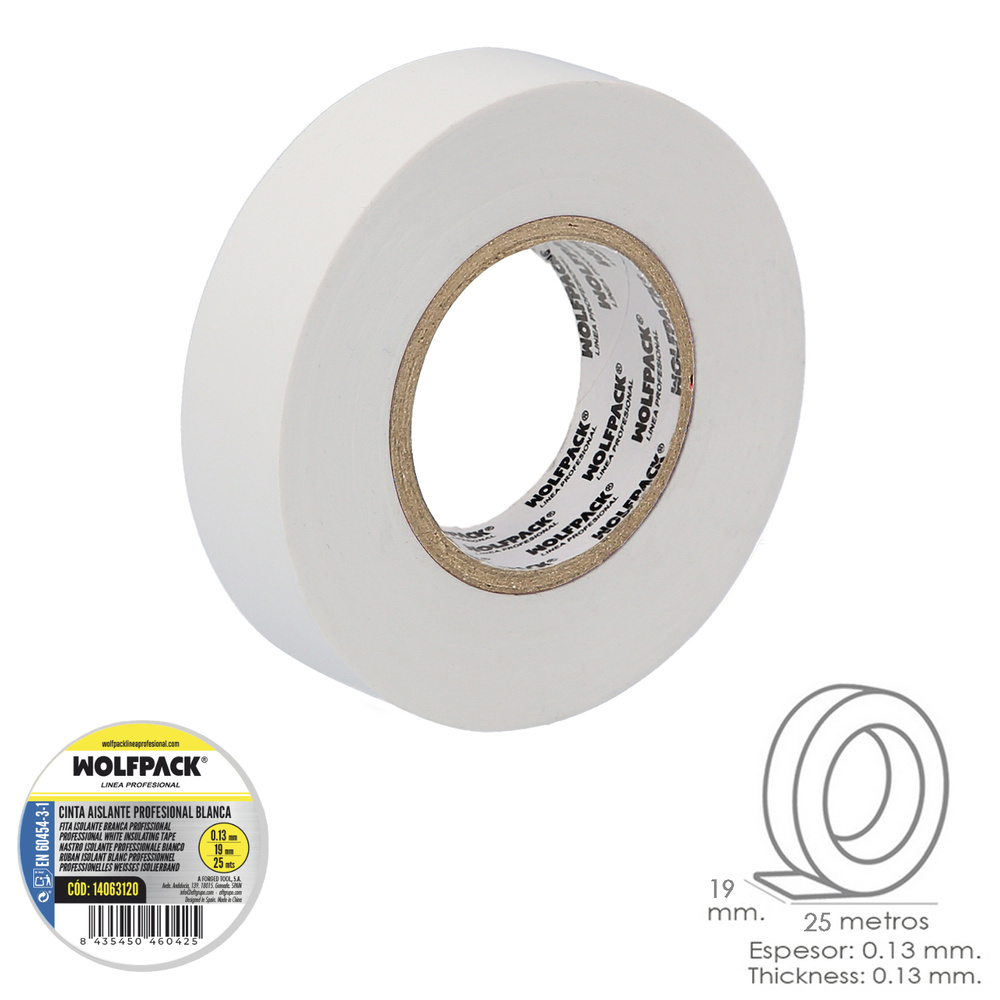 ▷🥇 distribuidor cinta aislante profesional blanca espesor 013 mm ancho 19  mm rollo 25 metros