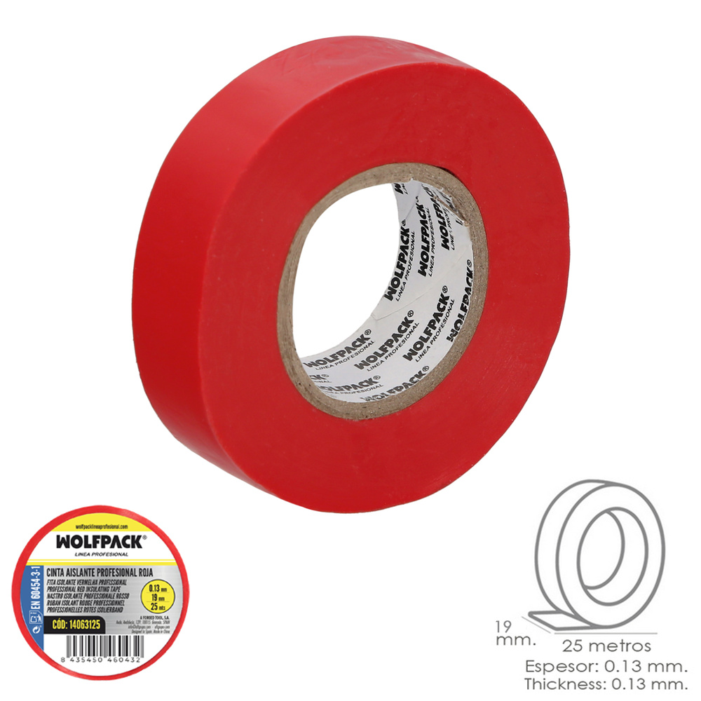 ▷🥇 distribuidor cinta aislante profesional roja espesor 013 mm ancho 19 mm  rollo 25 metros