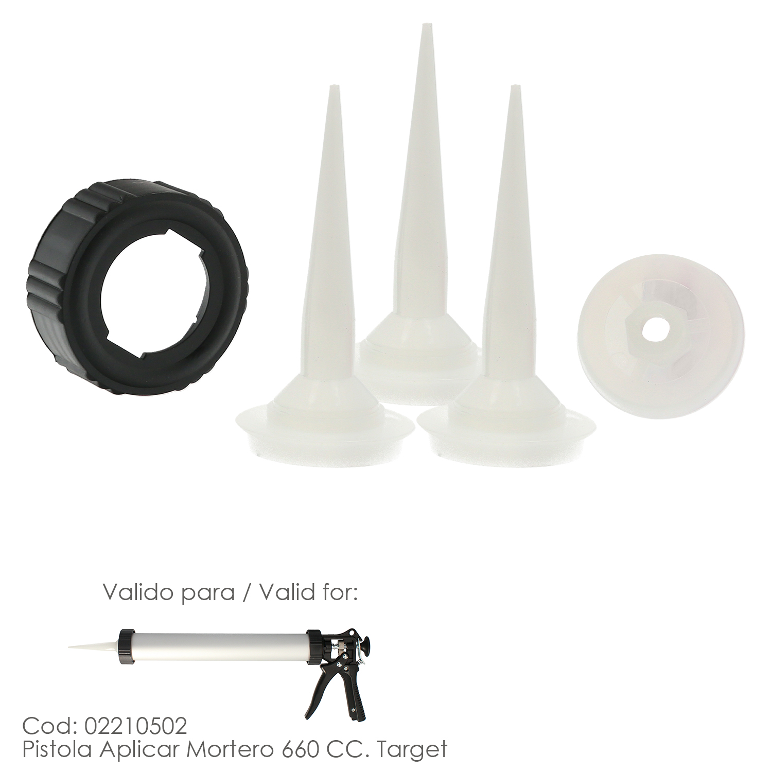 Set Accesorios para Pistola Aluminio / Acero Aplicar Mortero 660 CC. Target 02210502