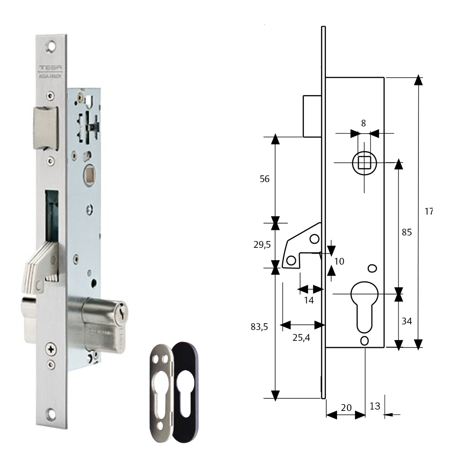 Cerradura Tesa 2240/20/3NI Con Escudo de Seguridad E190 con Palanca Basculante Gancho Reforzado