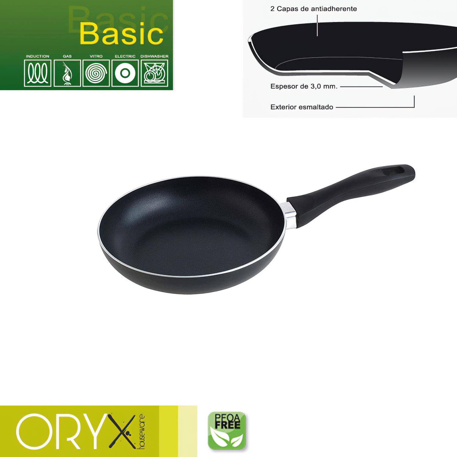 Oryx Sartén Aluminio Antiadherente Basic, Alta Resistencia, Apta Inducción, Libre PFOA, Diámetro 20 