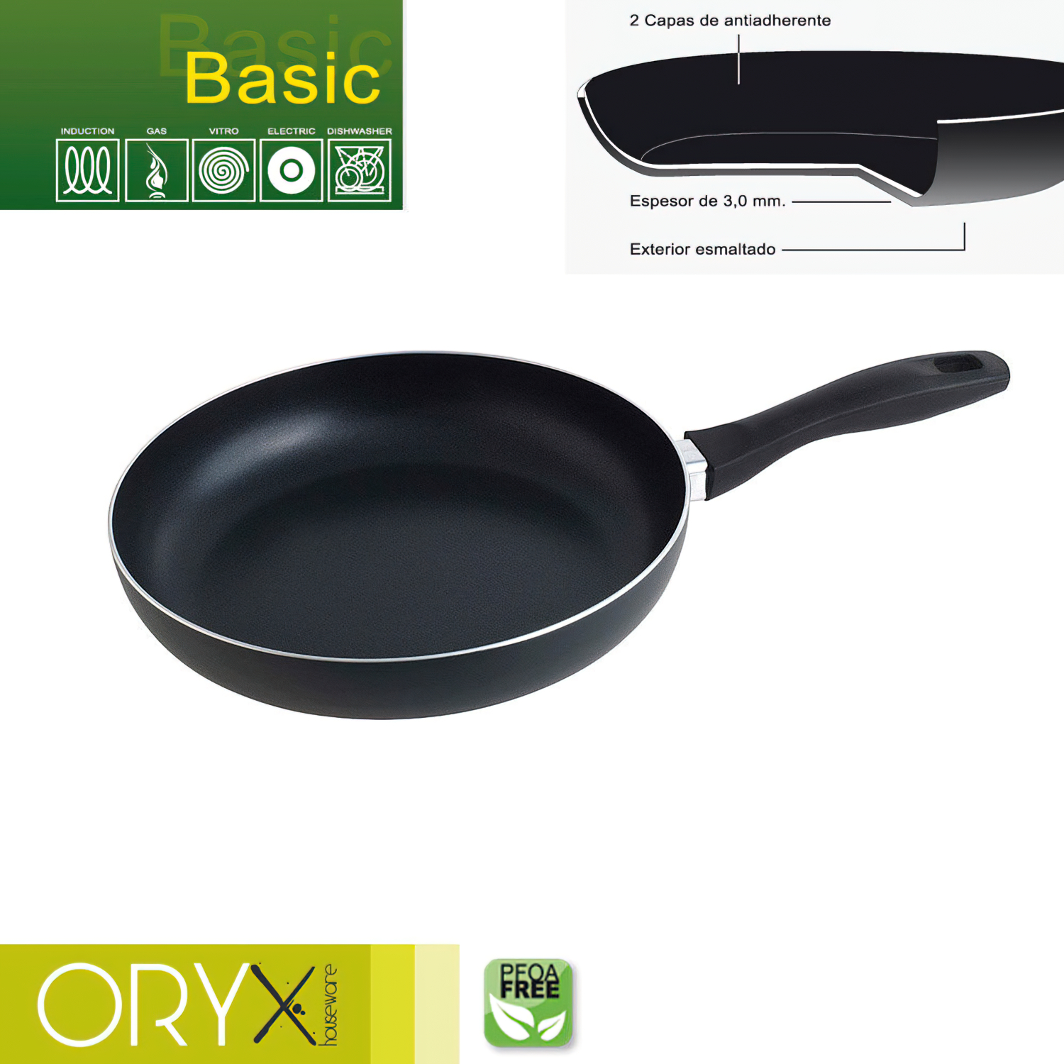 Oryx Sartén Aluminio Antiadherente Basic, Alta Resistencia, Apta Inducción, Libre PFOA, Diámetro 26 