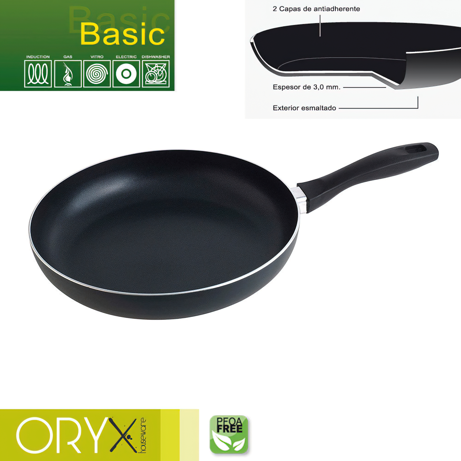 Oryx Sartén Aluminio Antiadherente Basic, Alta Resistencia, Apta Inducción, Libre PFOA, Diámetro 28 