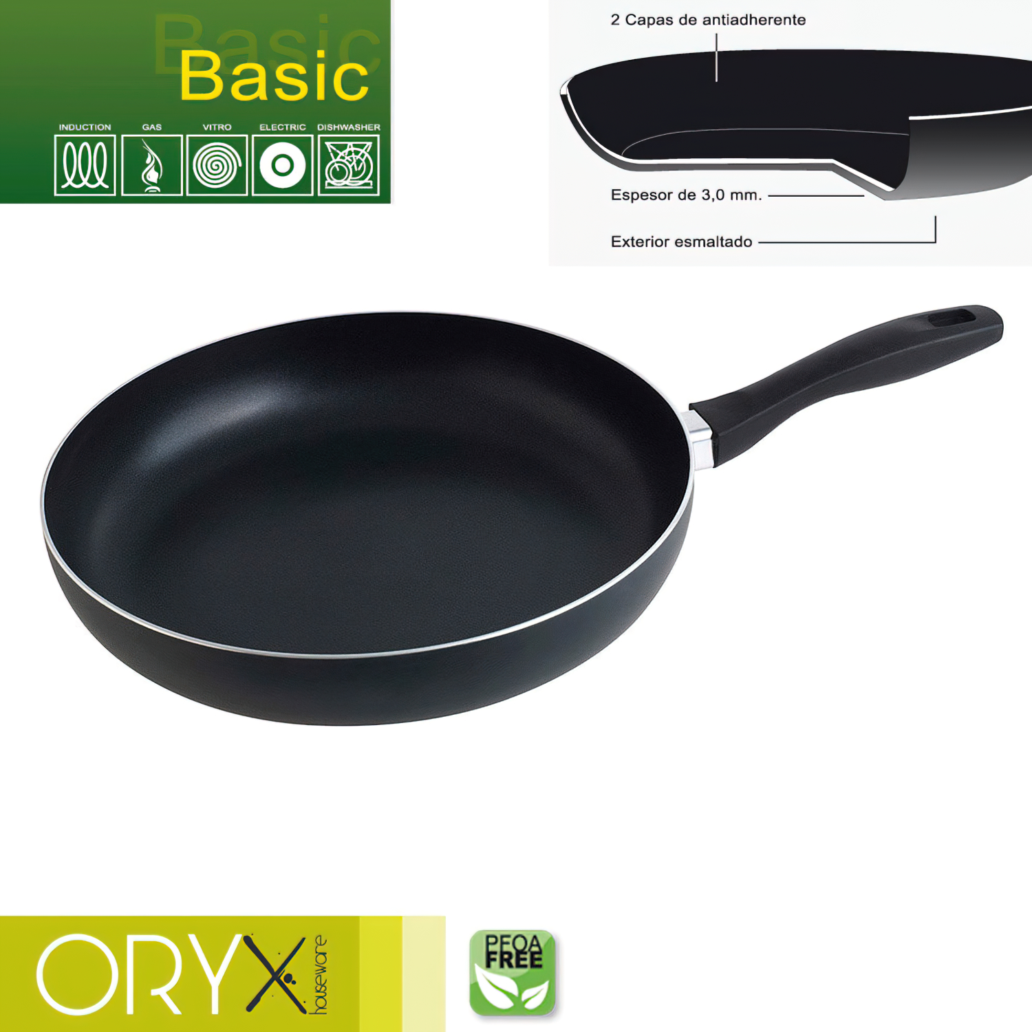 Oryx Sartén Aluminio Antiadherente Basic, Alta Resistencia, Apta Inducción, Libre PFOA, Diámetro 30 