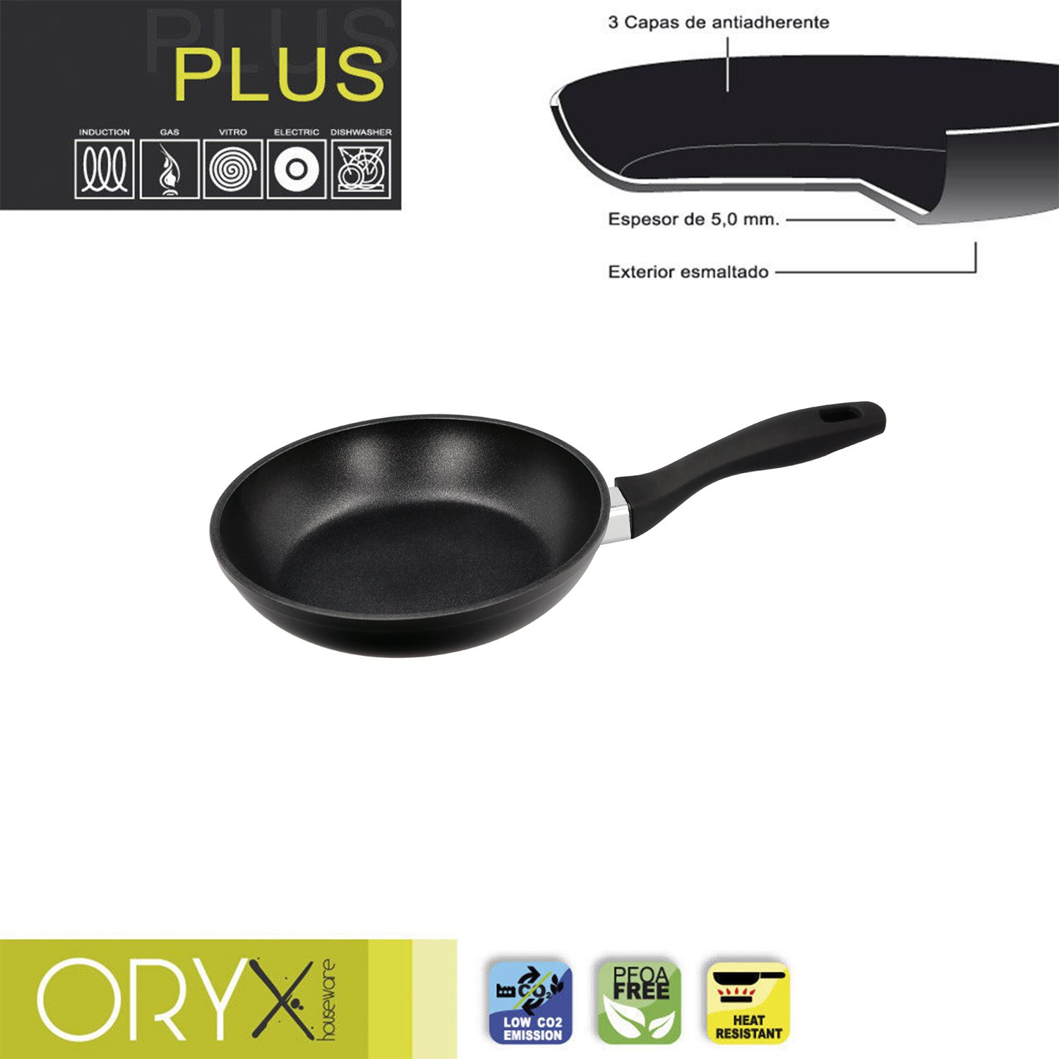 Oryx Sartén Aluminio Antiadherente Plus, Forjada, Apta Inducción, Libre PFOA, Diámetro 18 cm, Espeso