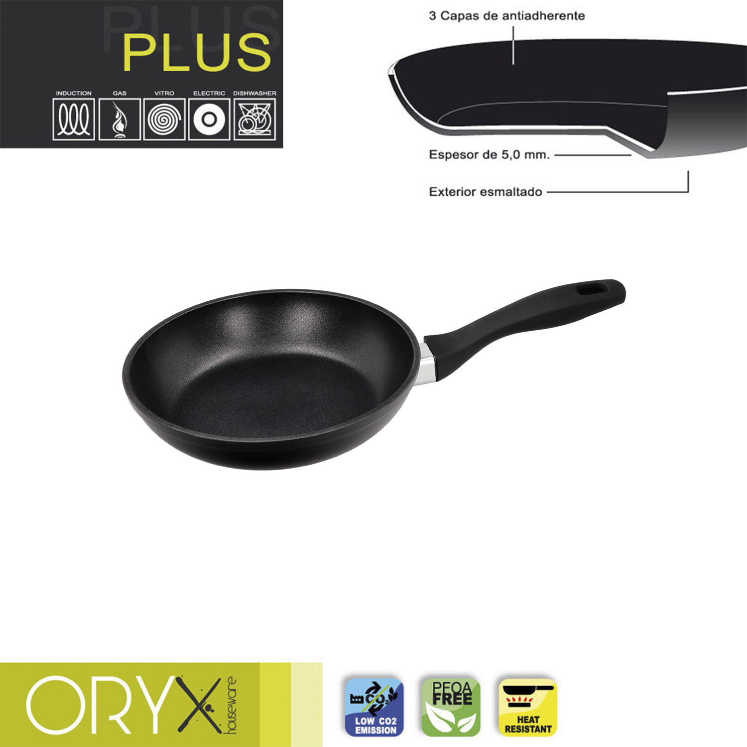 Oryx Sartén Aluminio Antiadherente Plus, Forjada, Apta Inducción, Libre PFOA, Diámetro 20 cm, Espeso