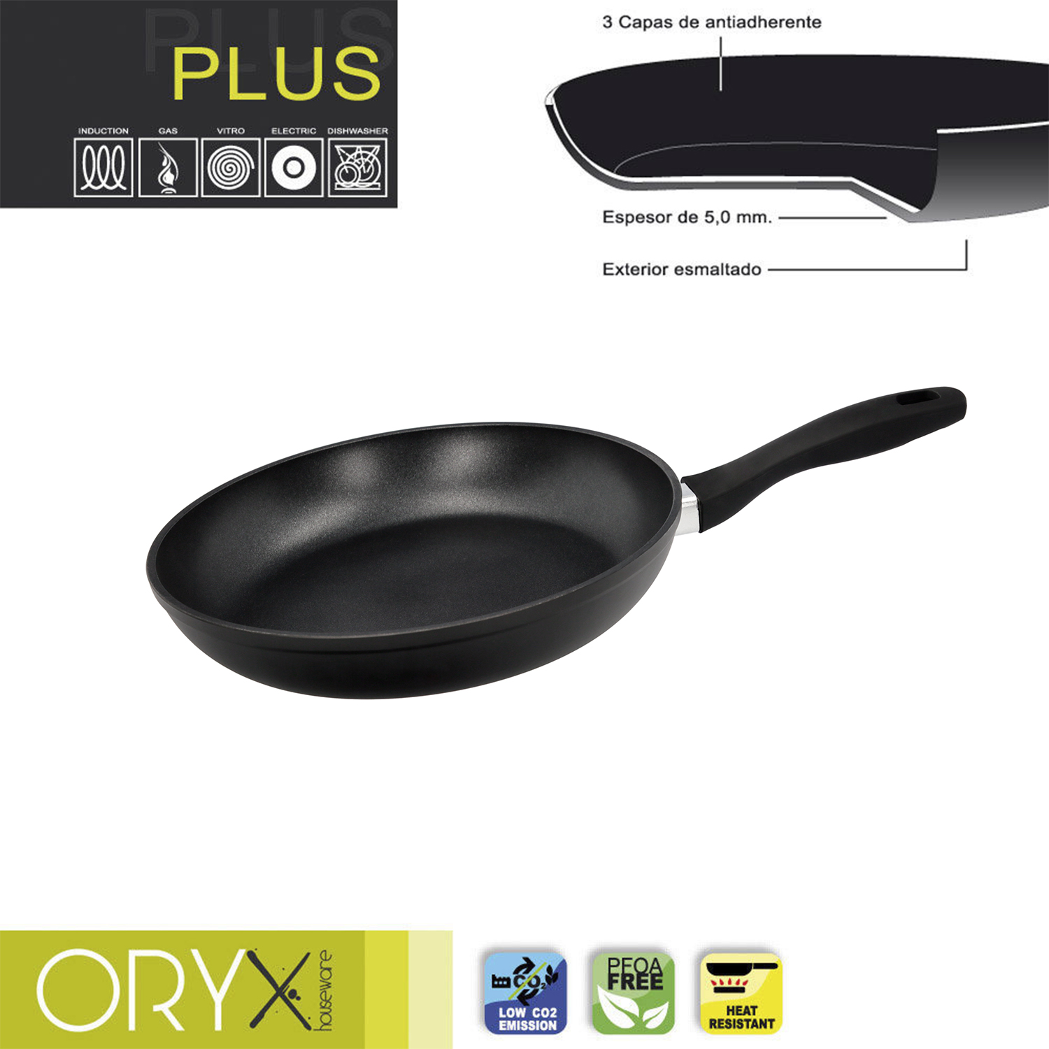 Oryx Sartén Aluminio Antiadherente Plus, Forjada, Apta Inducción, Libre PFOA, Diámetro 26 cm, Espeso