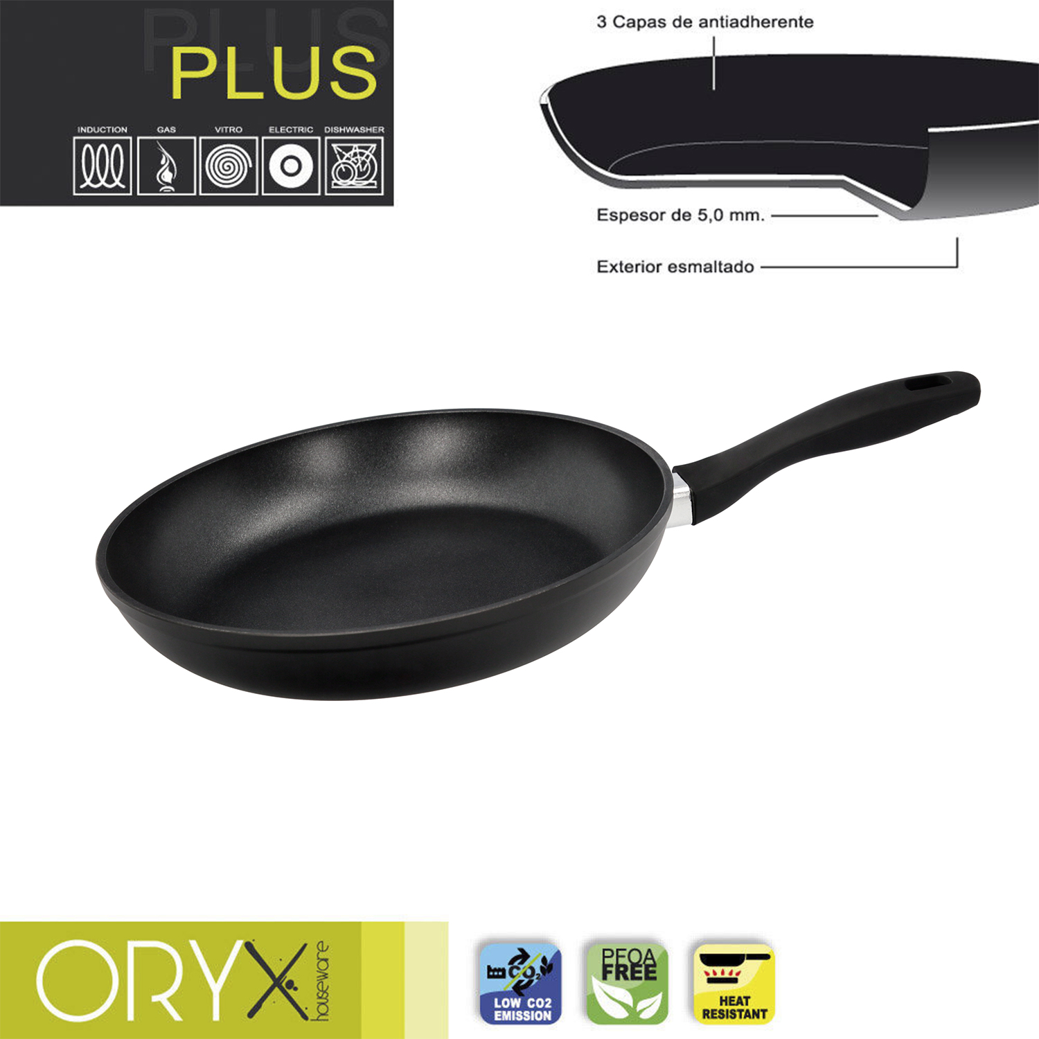 Oryx Sartén Aluminio Antiadherente Plus, Forjada, Apta Inducción, Libre PFOA, Diámetro 28 cm, Espeso