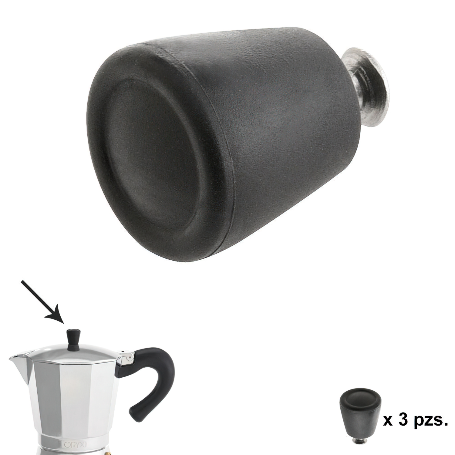 Pomo Cafetera Aluminio Inducción 6 / 9 / 12 Tazas (3 piezas)