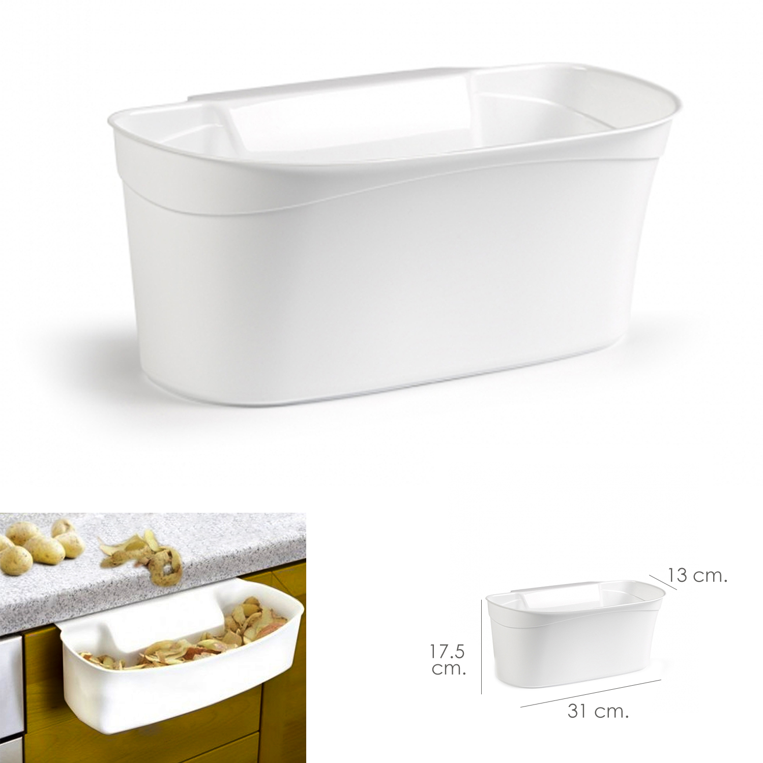 Cubo Basura Colgante Para Encimera / Cesta Recogedora Desperdicios 31x13x17.5 (Alt.) cm. Color Blanc