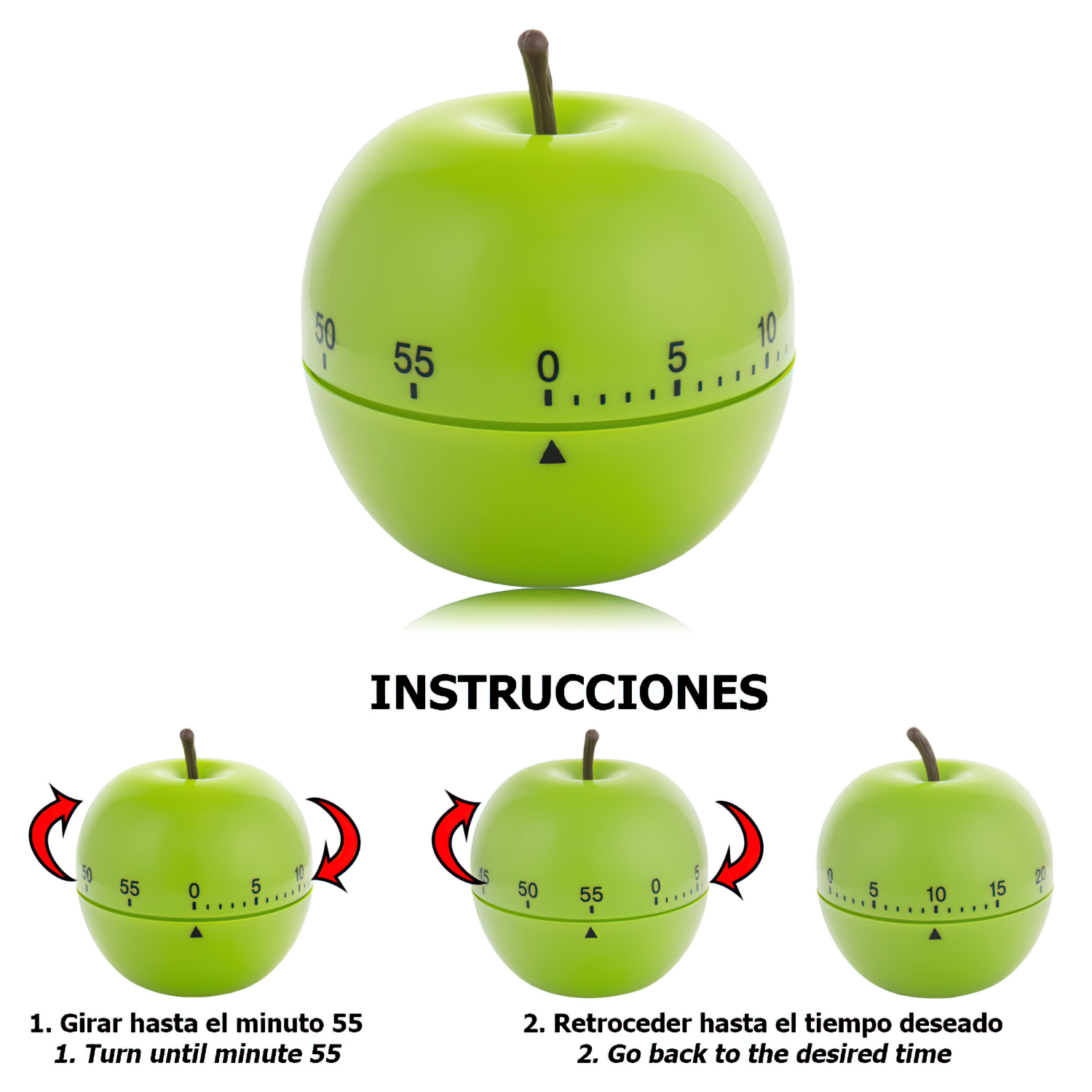 Temporizador Minutero Cocina Manzana Verde 60 Minutos