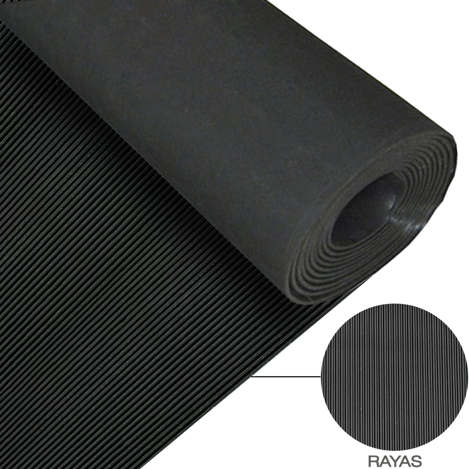 Suelo Goma Rayas 1,30x10 metros 3 mm. de Grosor Color Negro