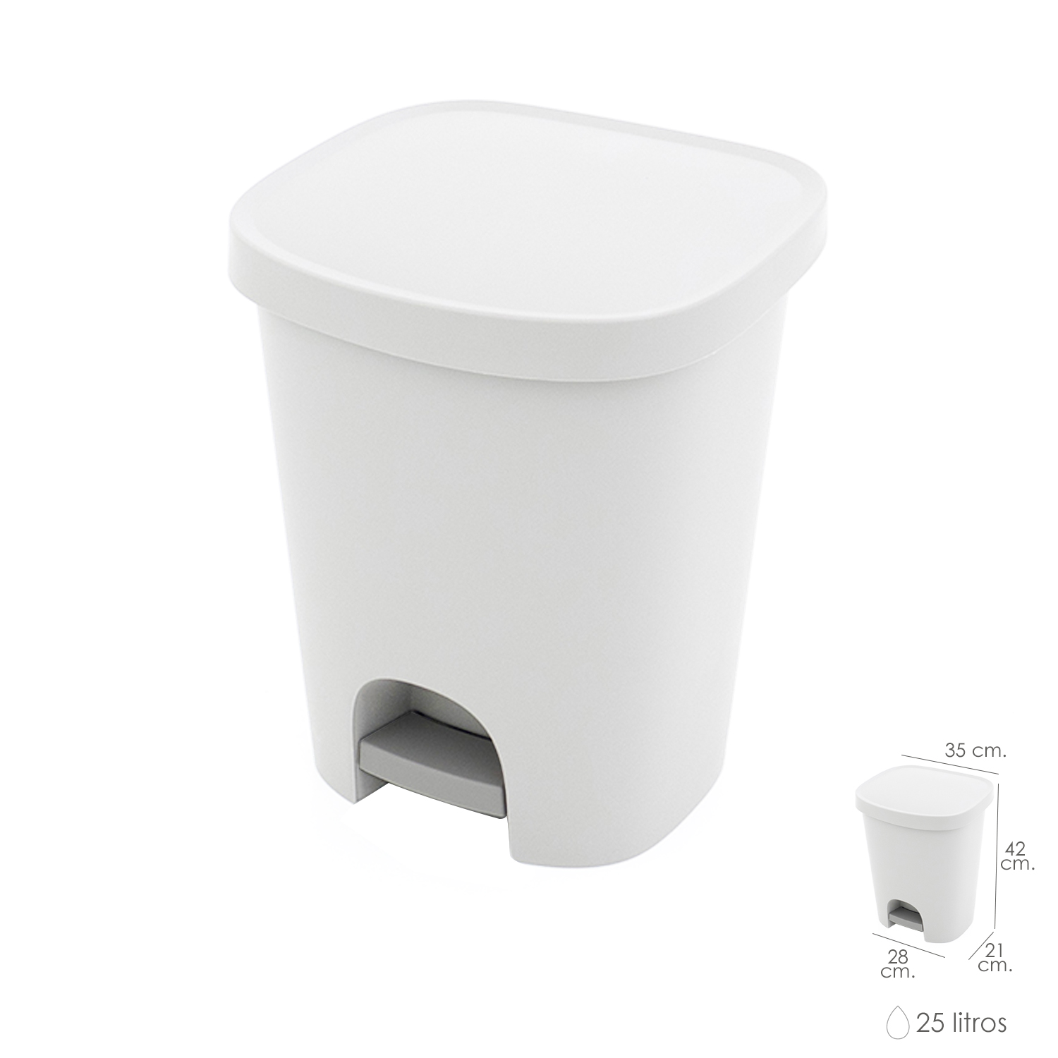 Cubo Basura Con Pedal 25 Litros Plastico Blanco