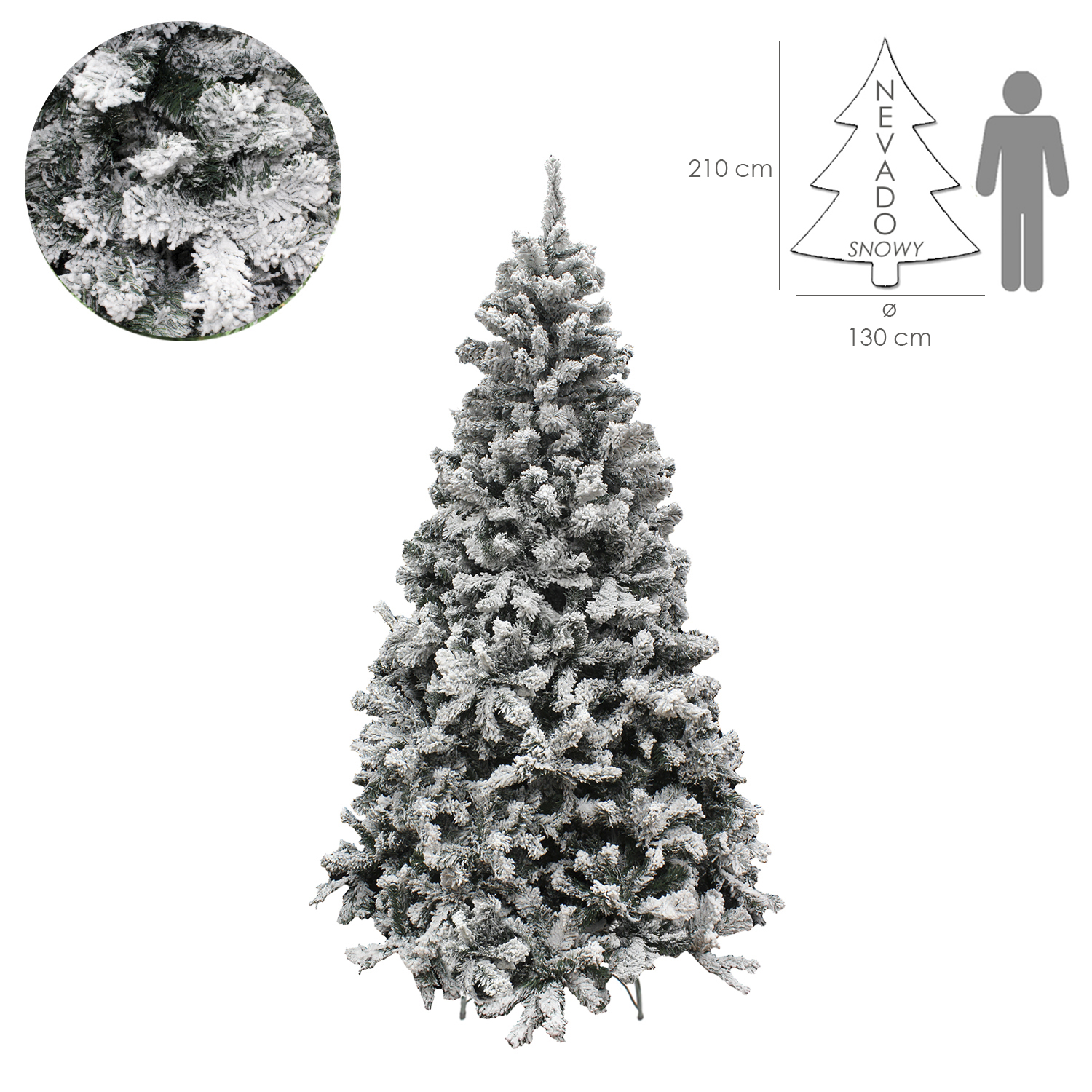 Arbol De Navidad Nevado 210 cm. 1106 Ramas. Hojas De Pvc Con Nieve Artifical