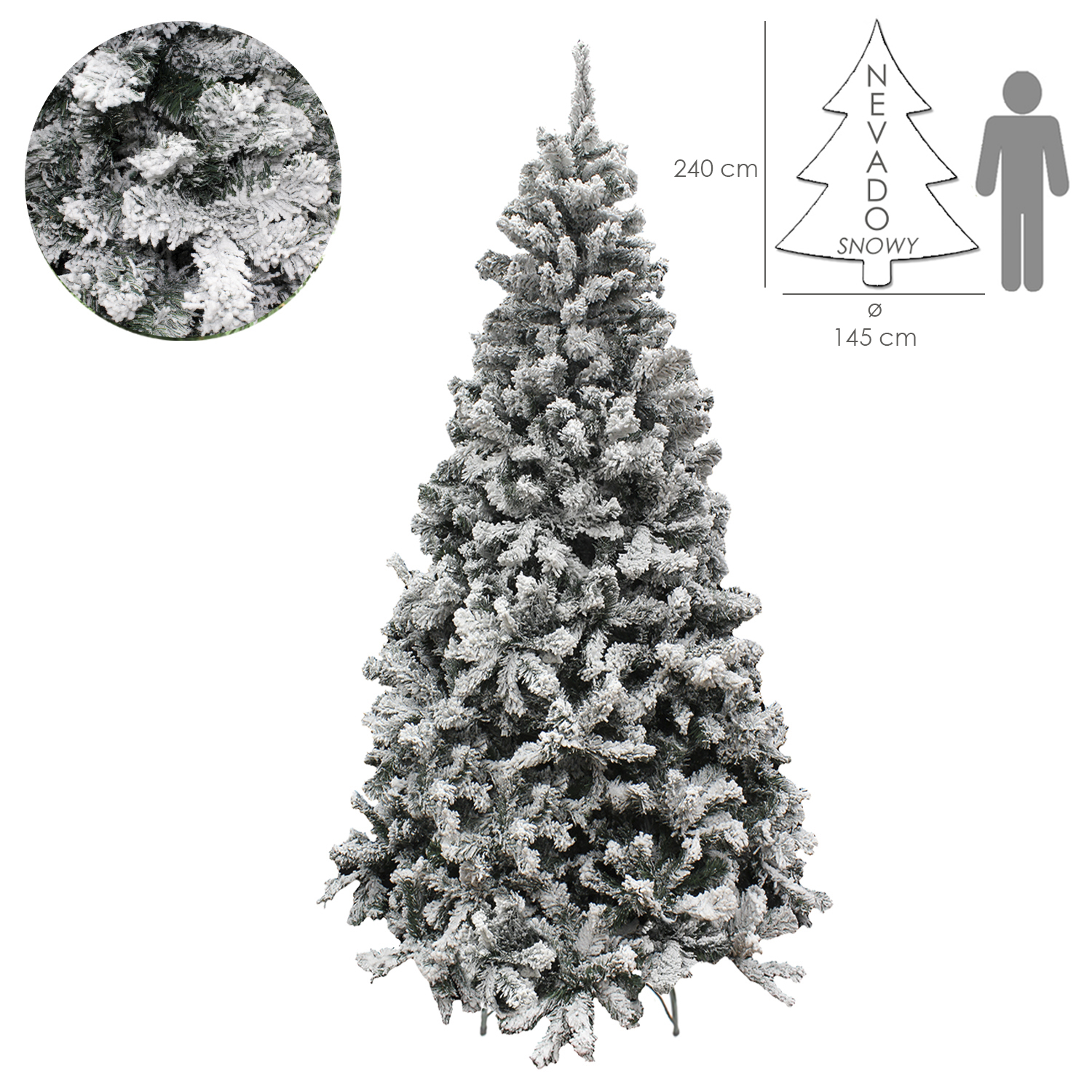 Arbol De Navidad Nevado 240 cm. 1500 Ramas. Hojas De Pvc Con Nieve Artifical