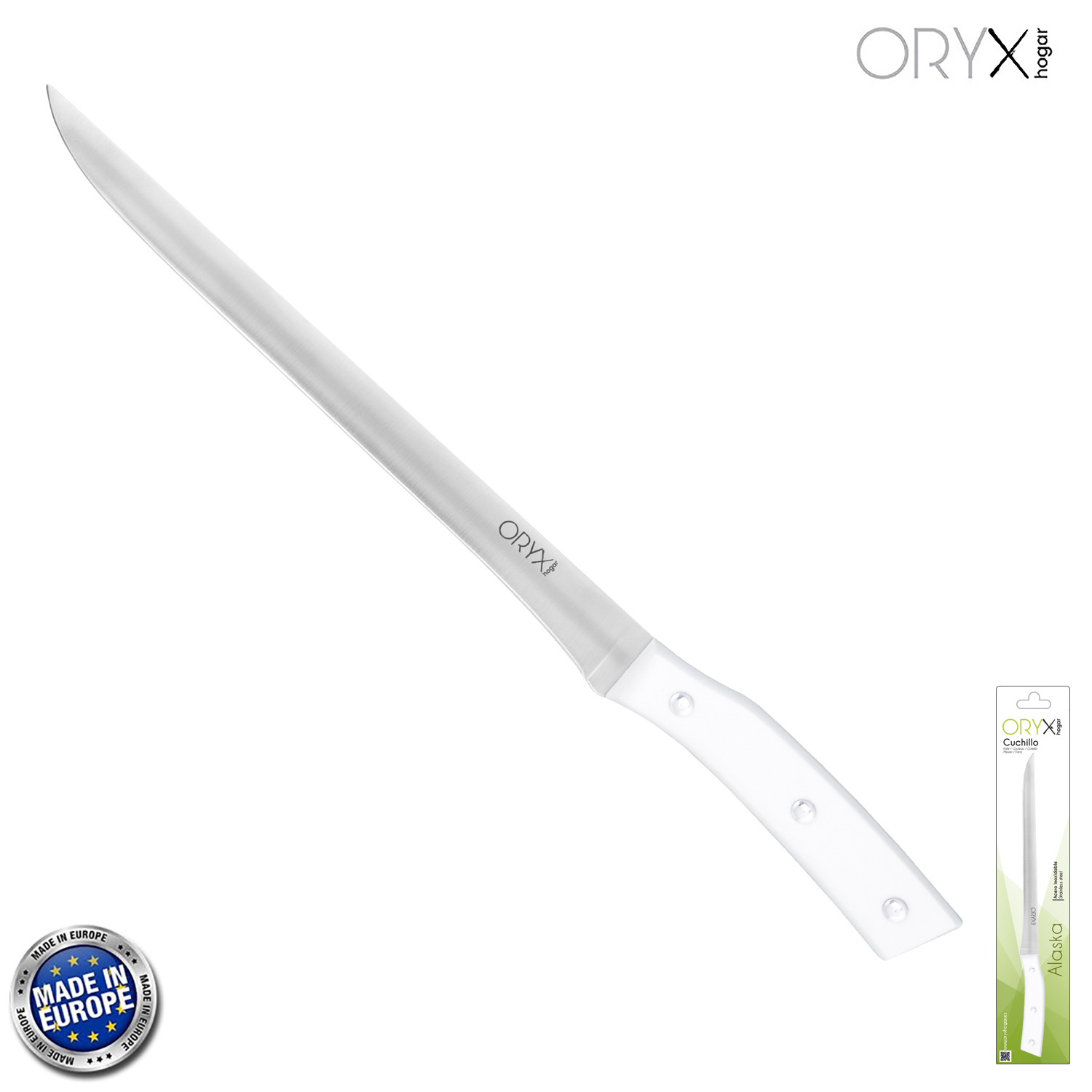 Cuchillo Alaska Jamonero Hoja Acero Inoxidable 26 cm. Blanco