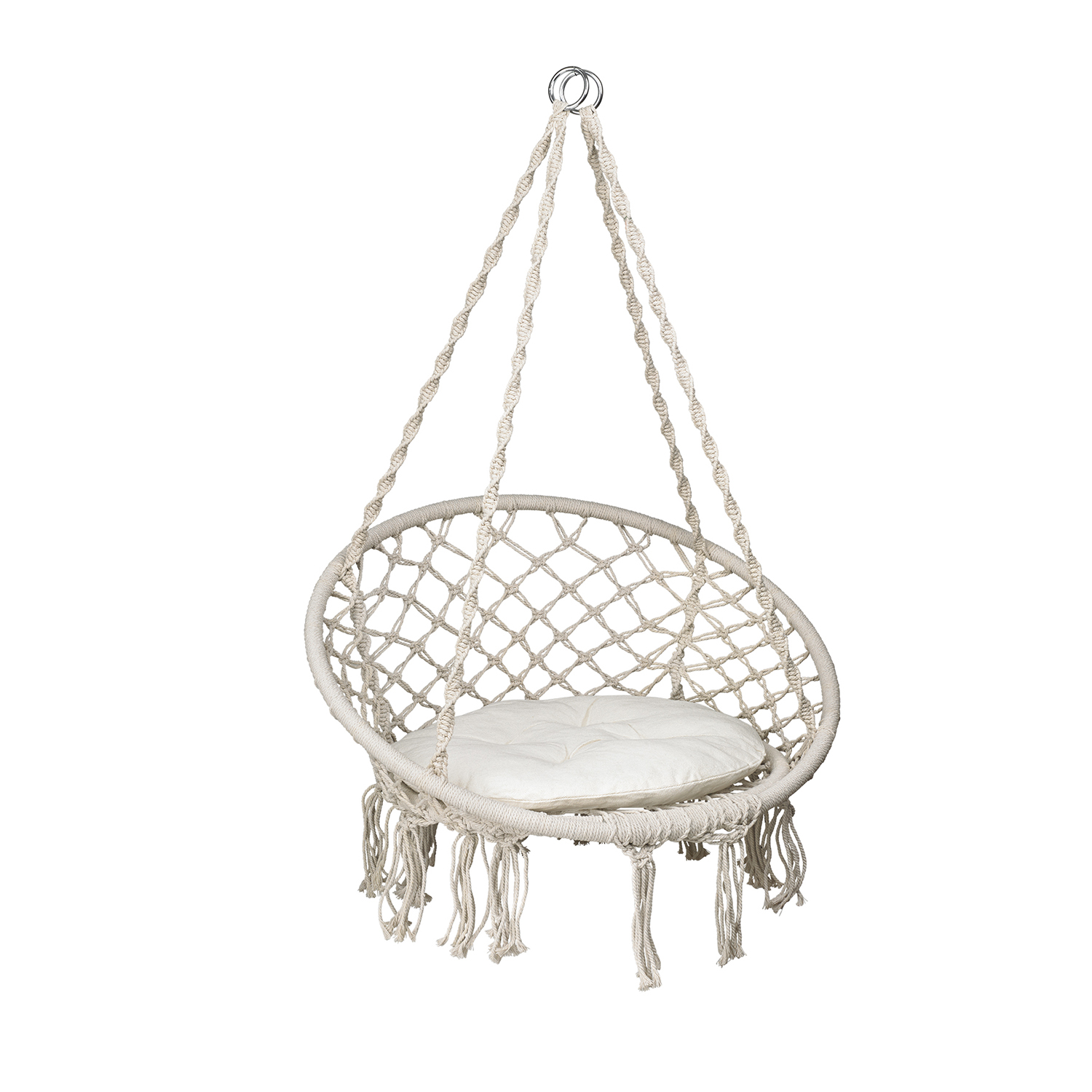 Silla / Balancin Colgante En Algodon Beige Con Cojin Incluido. Ideal Para Jardines, Terrazas, Balcon