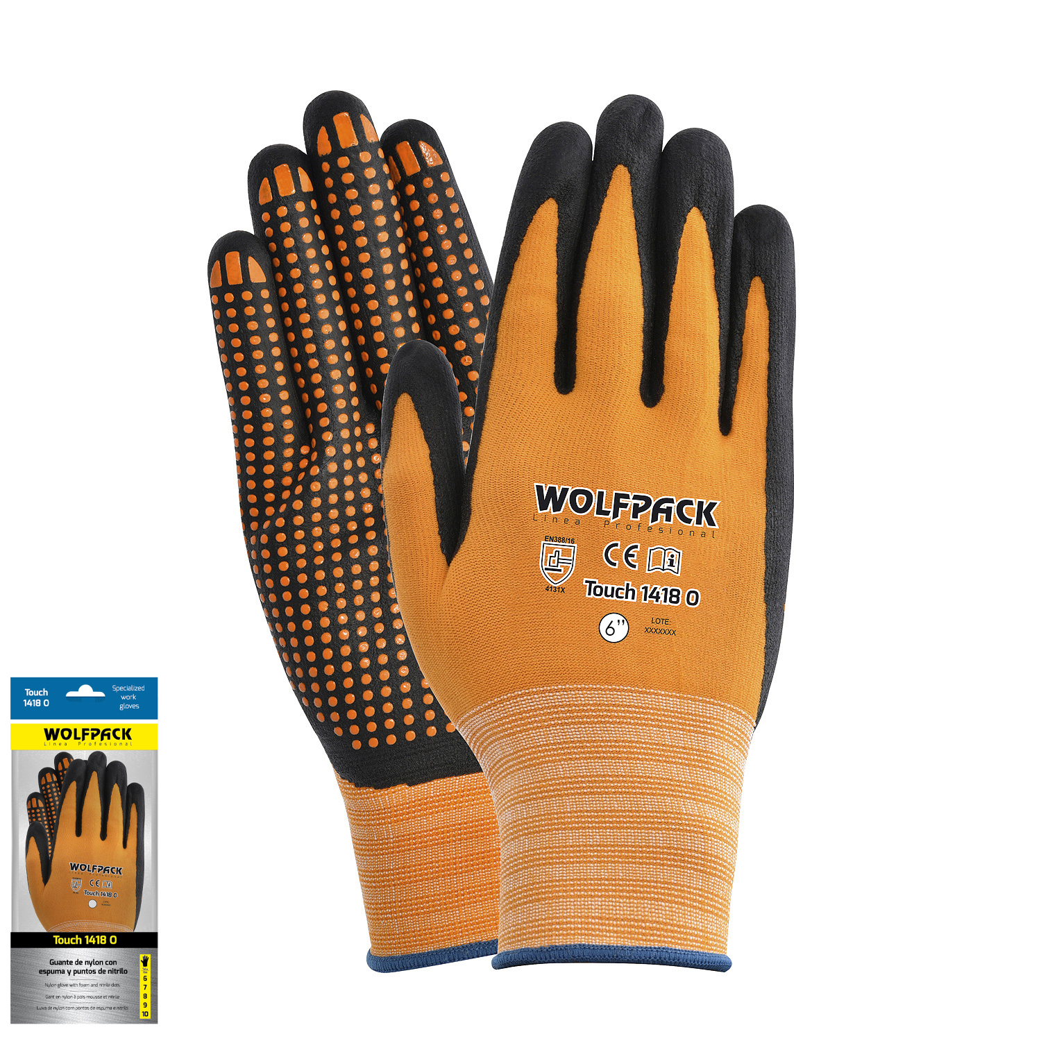 Guantes Nylon Con Palma En Foam y Puntos Nitrilo Touch 6