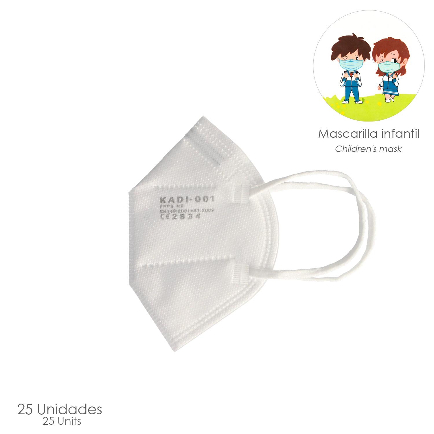 Mascarilla FFP2 Plegable Niños (Infantil) Blanca Caja 25 Unidades (Envasada Individualmente)