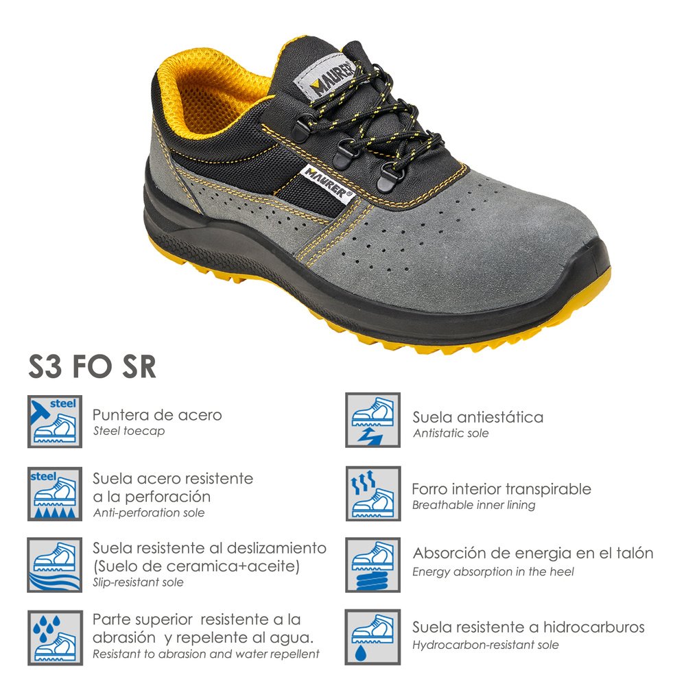 Zapato Seguridad Maurer S1 Modelo Sveva Transpirables concon suela y puntera antiperforación Talla 38.