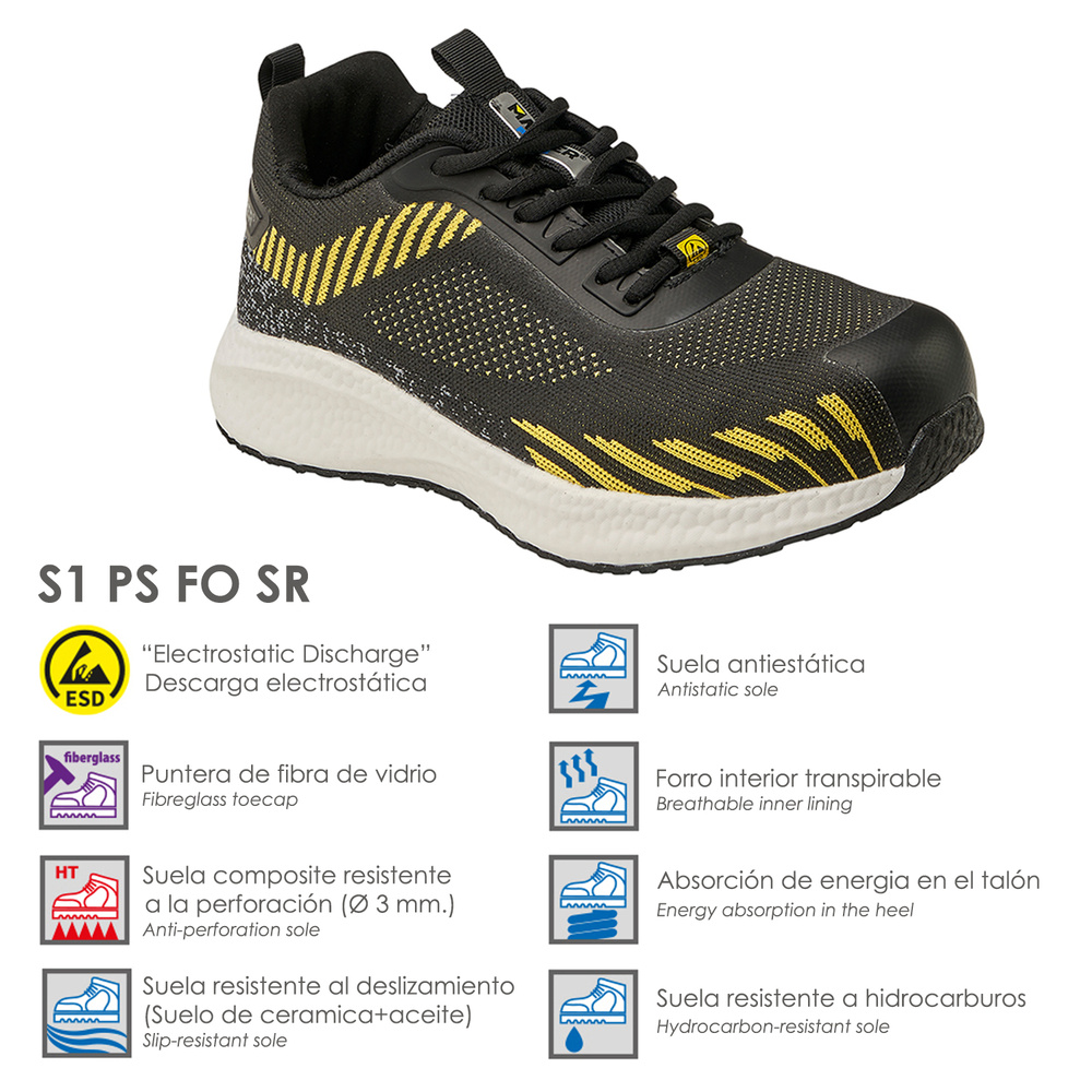 Deportiva Seguridad Maurer S1 Modelo Lusitania Antideslizante con suela y puntera antiperf Resistente a los Hidrocarburos Nº 42 