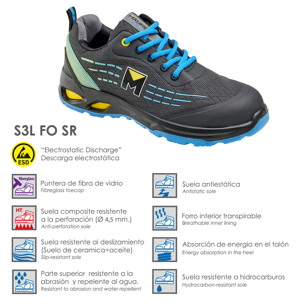 Deportiva Seg. Maurer S3L Modelo Lapis Antideslizante con suela y puntera antiperforación Resistente a los Hidrocarburos Nº 40. 