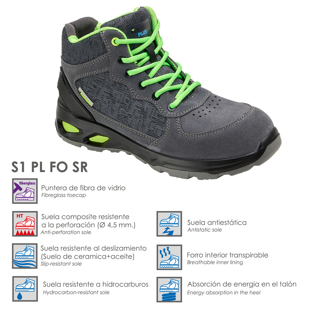 Botas Seguridad Maurer S1 Modelo Arlaz Antideslizante con suela y puntera antiperforación, Resistencia a los Hidrocarburos Nº 38