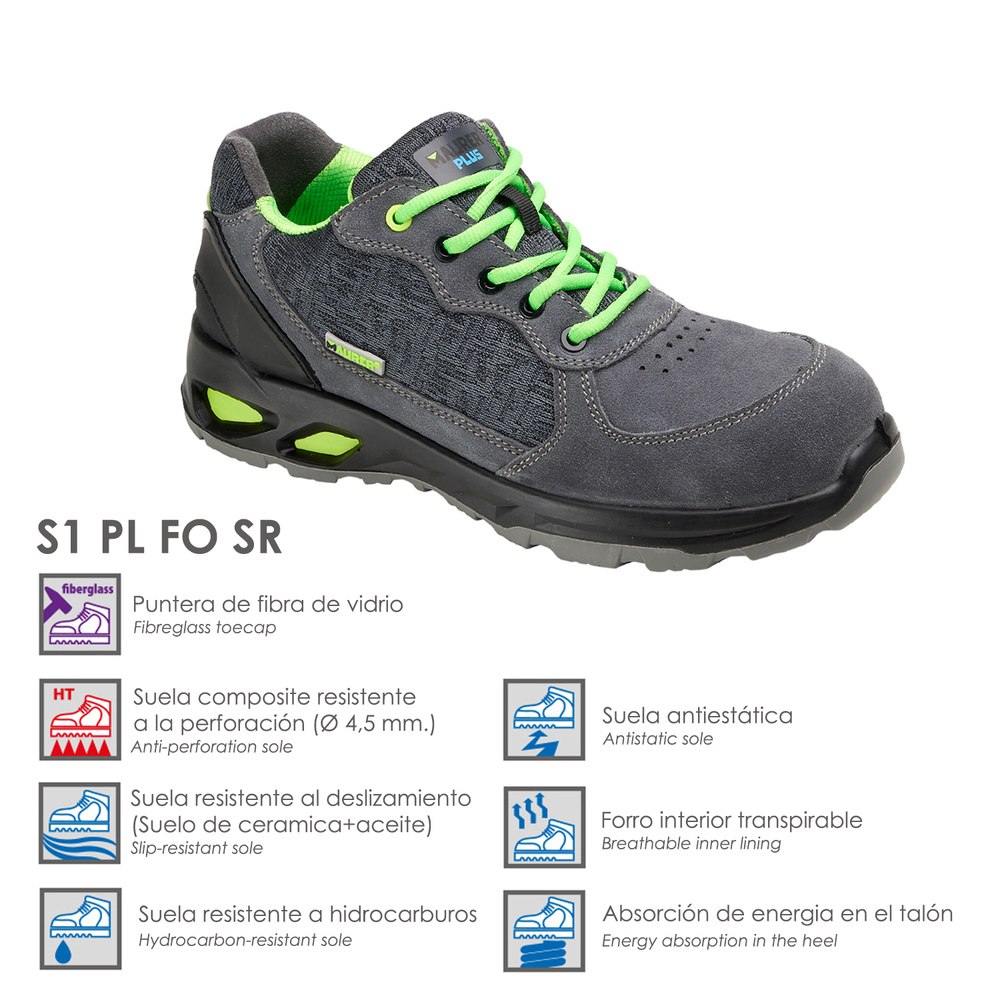 Zapatos Seguridad Maurer S1 Modelo Arlaz Antideslizante con Suela Composite y Resistencia a los Hidrocarburos. Talla 39.