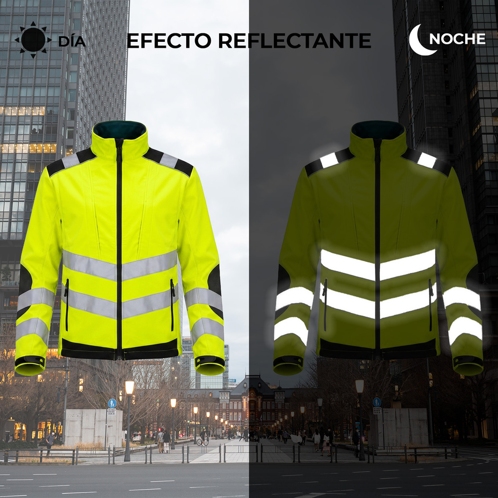 Chaqueta Alta Visibilidad Softshell Talla S. Certificación EN ISO 20471:2013+A1:2016 (Clase 2) y EN ISO 13688:2013/A1:2021