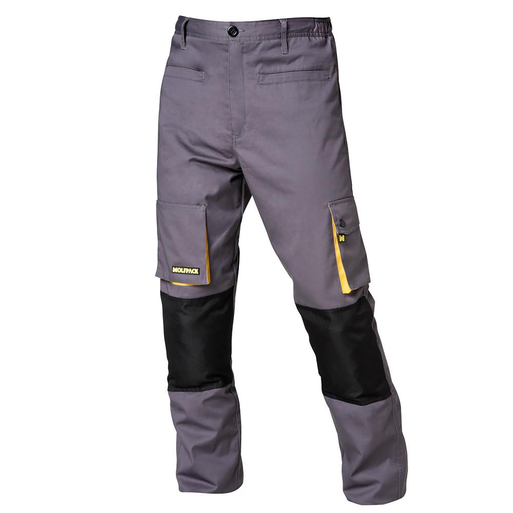 ▷🥇 distribuidor pantalon de trabajo gris/amarillo largo talla 42