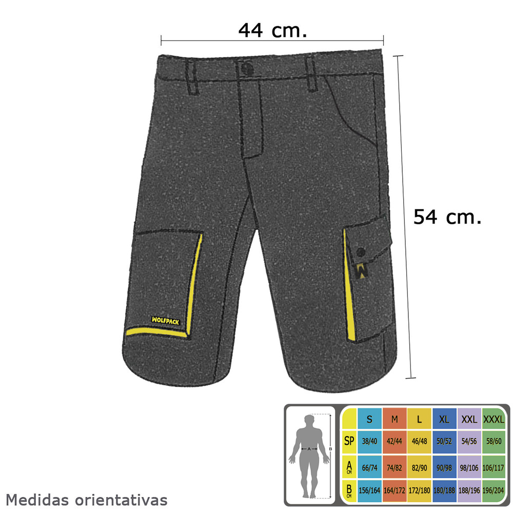 Pantalon de Trabajo Gris/Amarillo Corto Talla 46/48 L