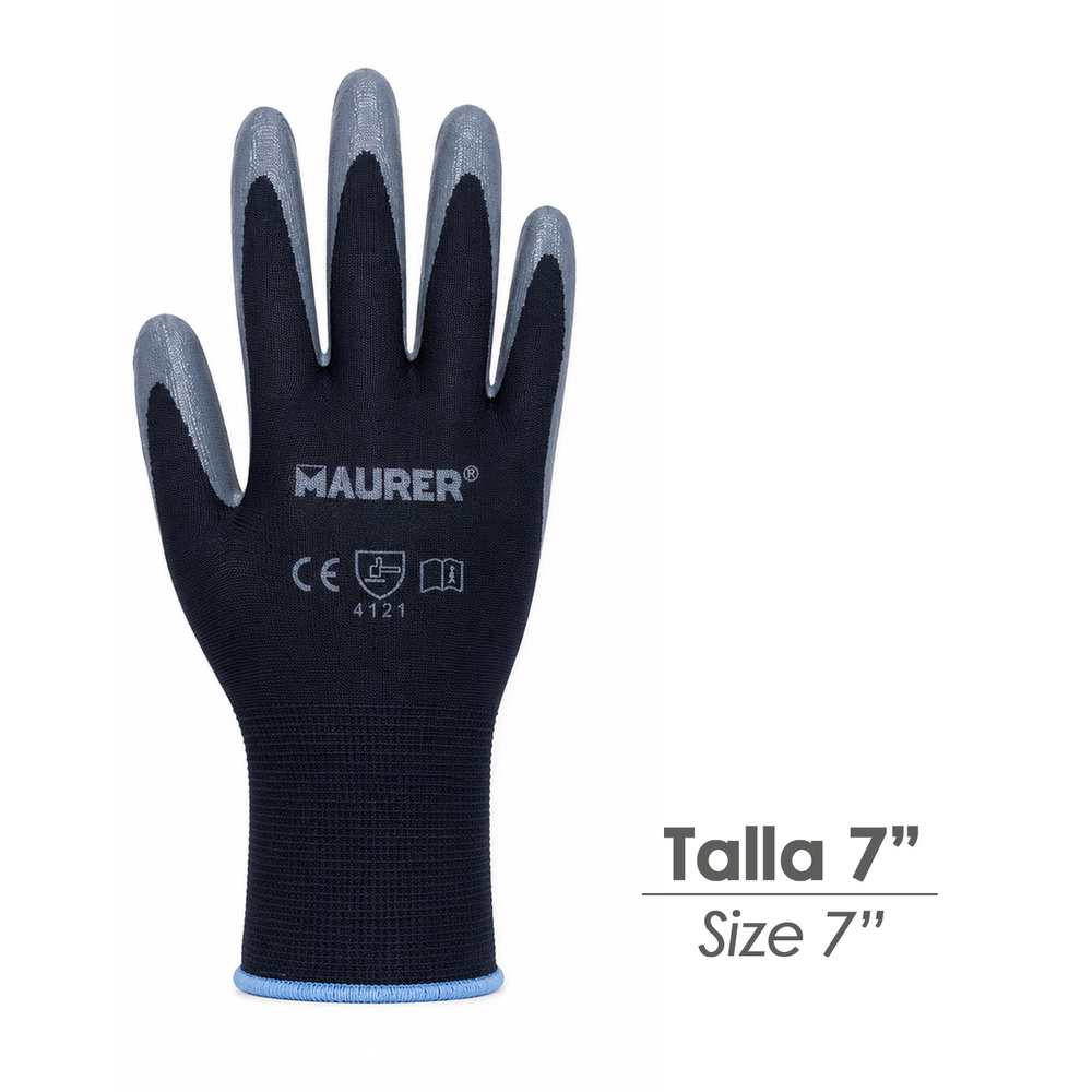Guante De Trabajo De Poliéster Con Recubrimiento De Nitrilo - Talla 7