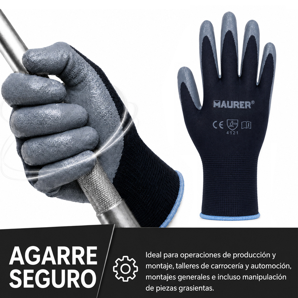 Guante De Trabajo De Poliéster Con Recubrimiento De Nitrilo - Talla 7
