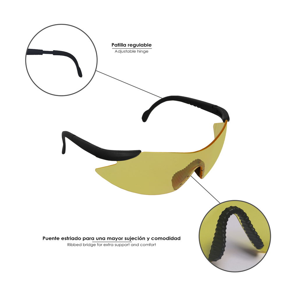 Gafas Proteccion EN166 Patillas Ajustables Lentes Ambar