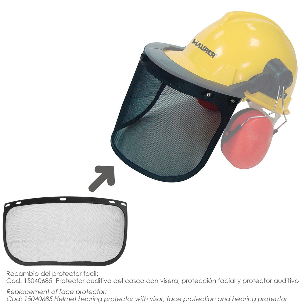 Protector Facial De Recambio Para Casco Con Visera, Protector Facial De Rejilla y Protector Auditivo Maurer Modelo 99790