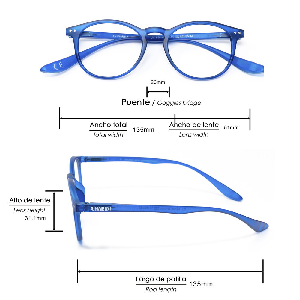 Gafas Lectura Connecticut Color Azul Aumento +1,0 Patillas Para Colgar del Cuello