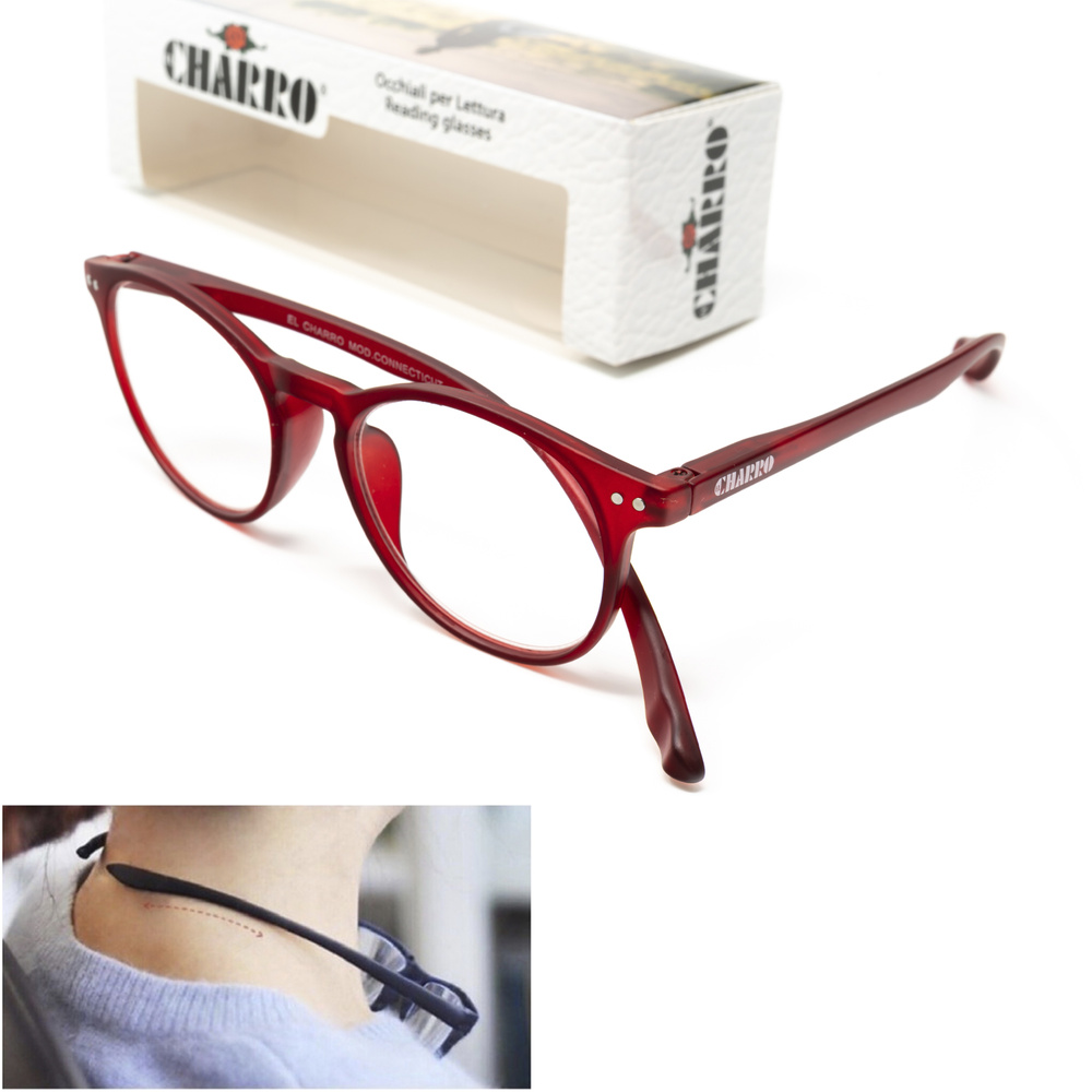 Gafas Lectura Connecticut Color Rojo Aumento +2,0 Patillas Para Colgar del Cuello