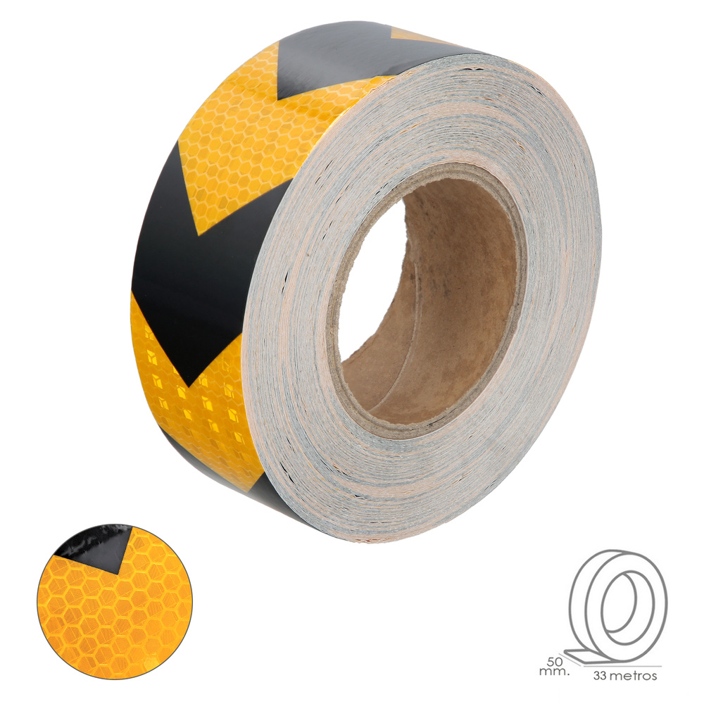 ▷🥇 distribuidor cinta adhesiva reflectante amarilla / negra 50 mm x 33  metros uso doméstico