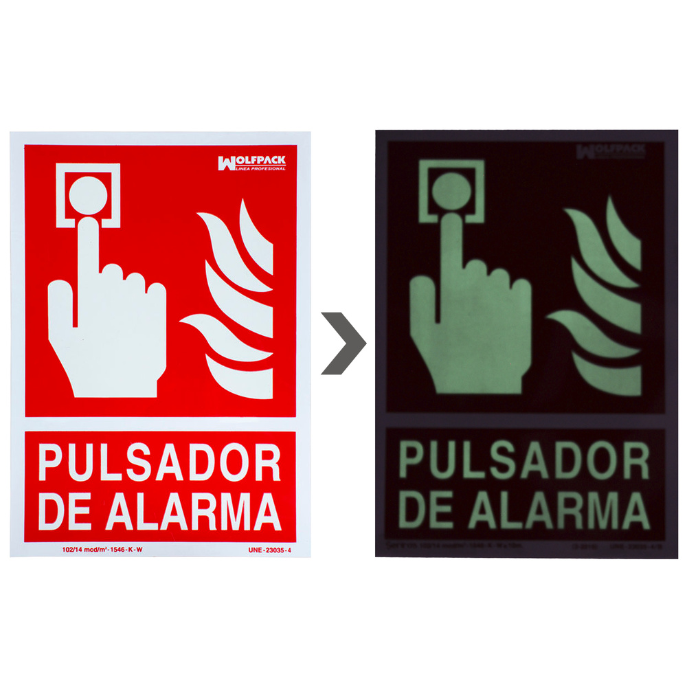 Cartel PVC Fotoluminiscente Pulsador Alarma 210x300 clase B