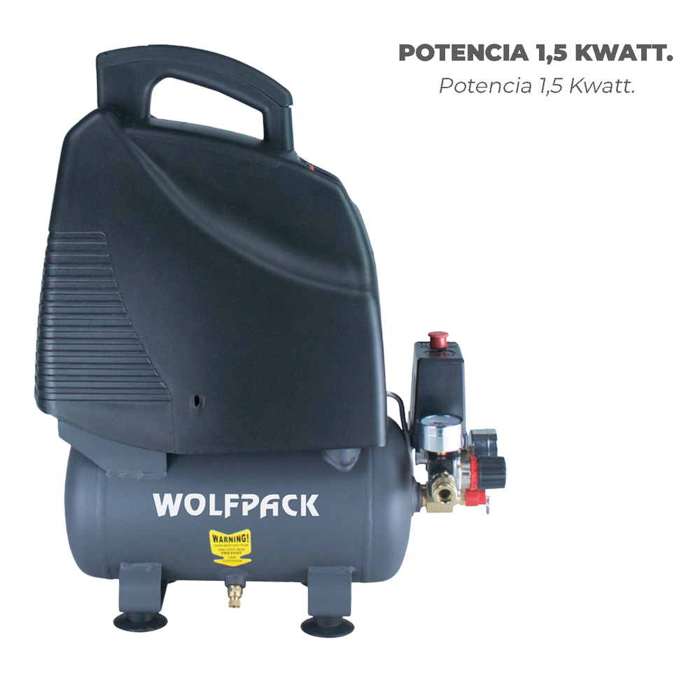 Compresor Wolfpack 6 Litros / 8 Bares / 1,1 Kw - 1,5 HP  Sin Aceite