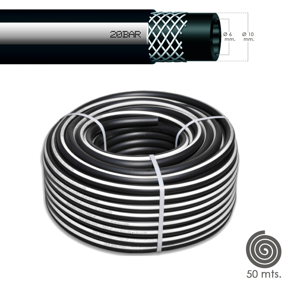 ▷🥇 distribuidor manguera aire comprimido negro 6x14mm 20 bares rollo 50  metros