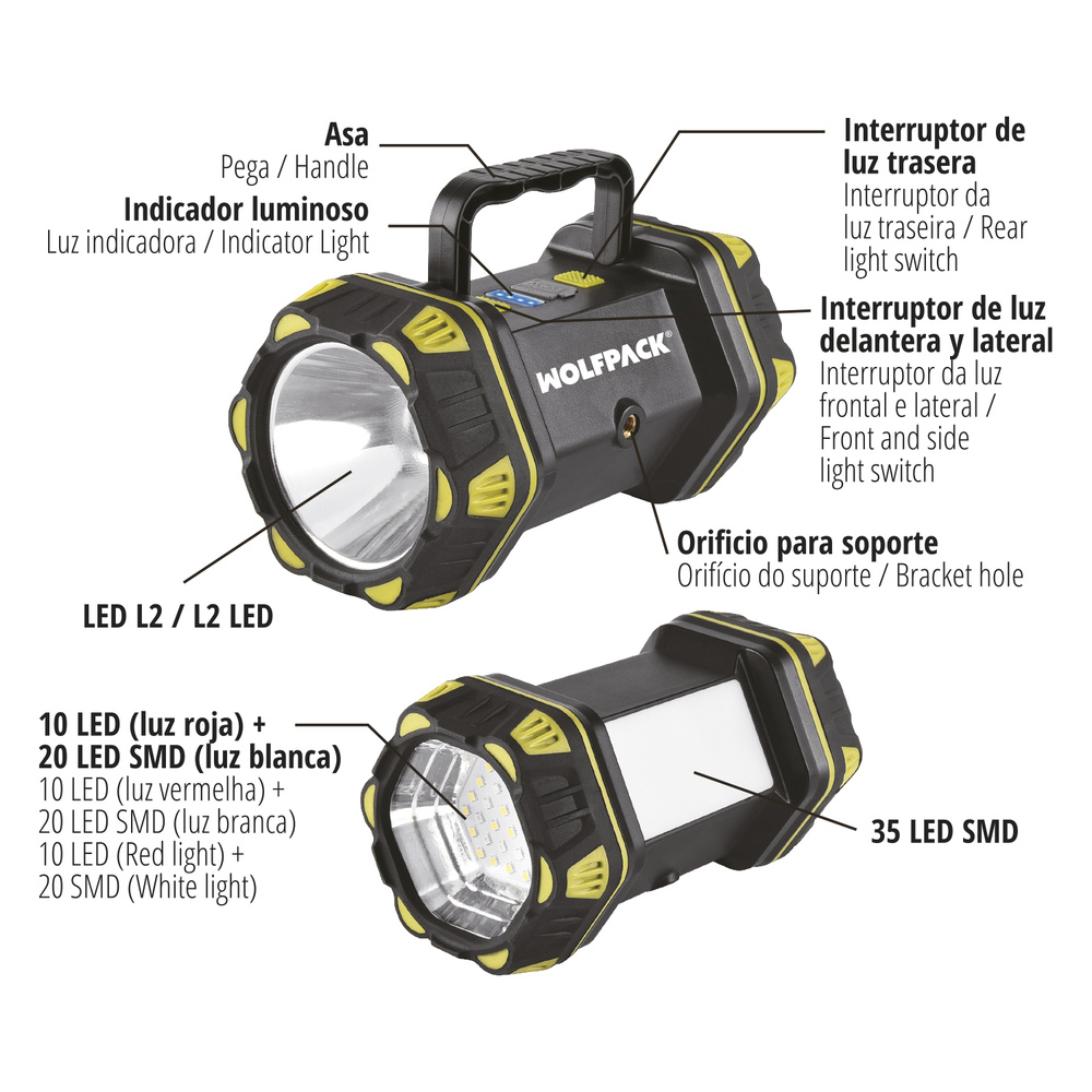 Linterna Led Multiusos 3 En 1 Recargable 400 Lumenes