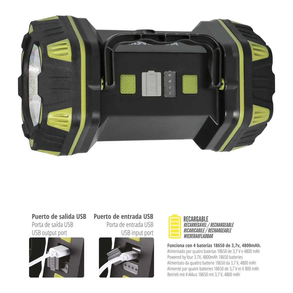 Linterna Led Multiusos 3 En 1 Recargable 400 Lumenes