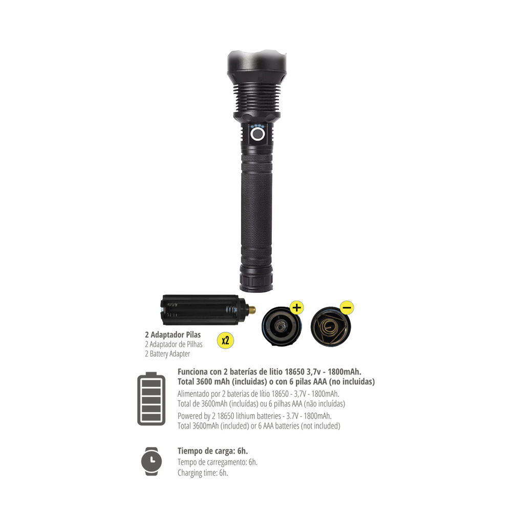 Linterna Led Aluminio Recargable 1500 Lumenes