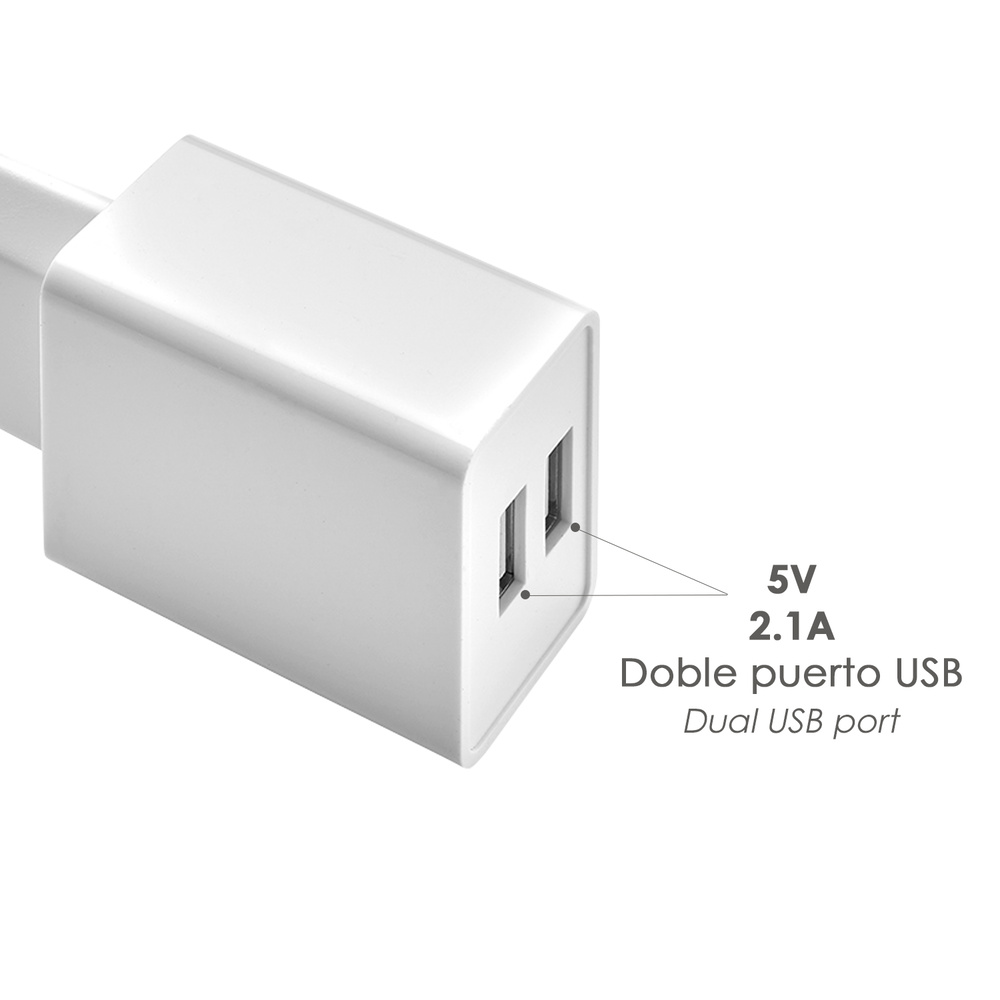 Cargador USB Dos Tomas 2.1 Amperios. 5 V.