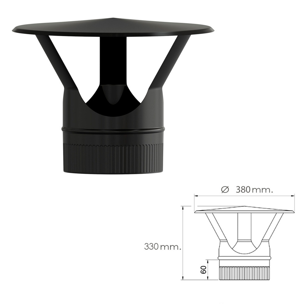 Sombrero Estufa Vitrificado  Premium Negro Ø 200 mm.