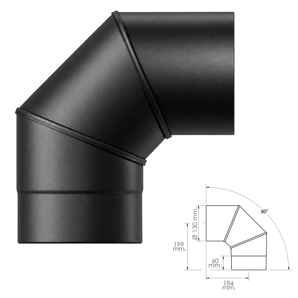 Codo Estufa Liso Vitrificado Negro Premium Ø 130 mm. 90°